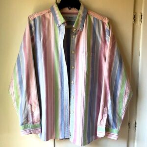 LL Bean pastel striped button down long sleeved shirt size Large
